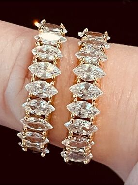 Gold Hoop Earrings with Marquise cut stones- Women Jewelry